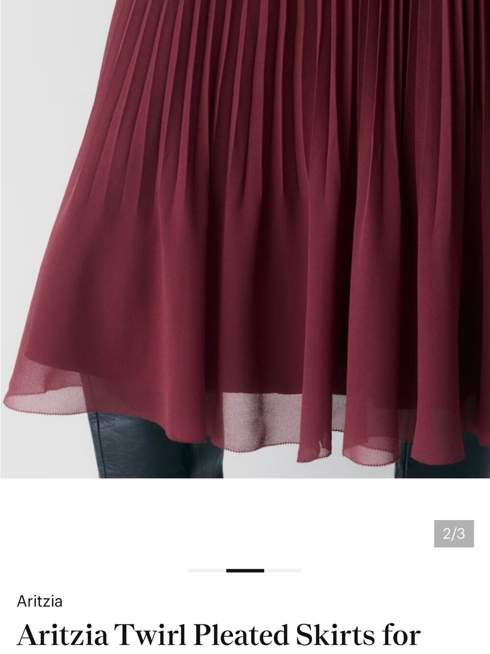🌎Aritzia Wine-Red Pleated Circle Skirt - Picture 2 of 8